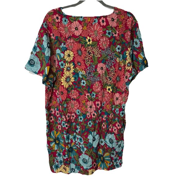 Natural Life Mini Dress Oversized Floral Print V Neck 100% Rayon Boho Sz L EUC - Picture 8 of 8